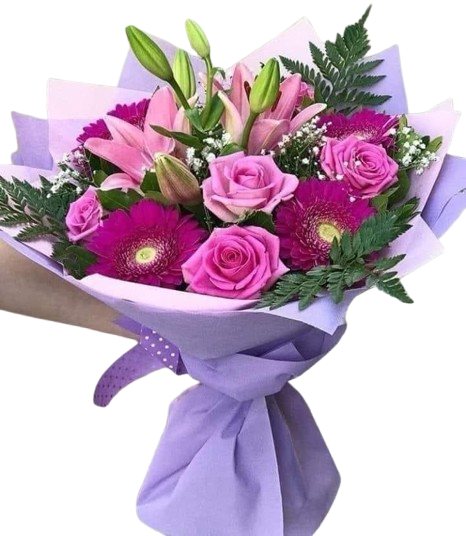 Bouquet en combinaci�n de Rosas, Gerberas y Lilium