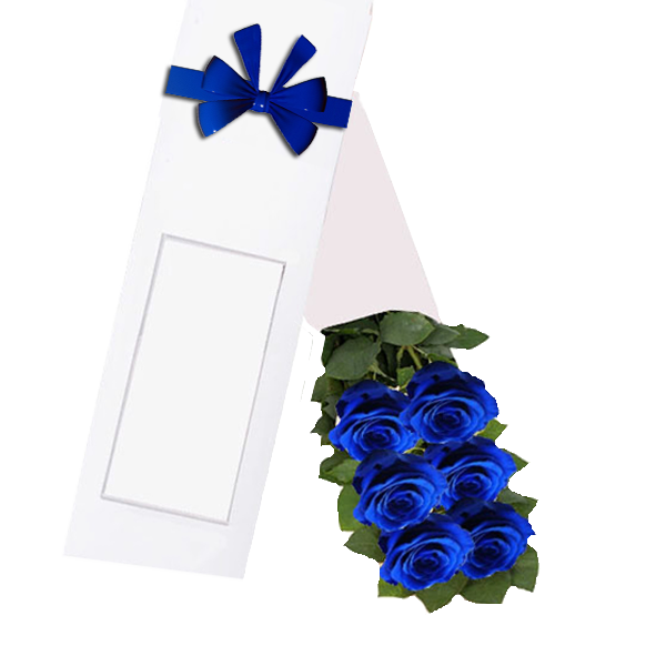 Caja 6 Rosas Azules - Floresfinas.cl