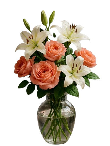 Florero De 4 Rosas y 3 Lilium