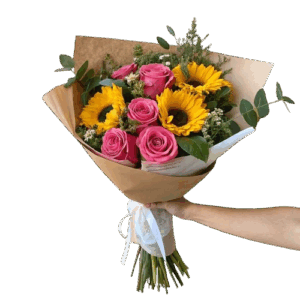 Lindo Ramo de 8 Rosas y 4 Girasoles