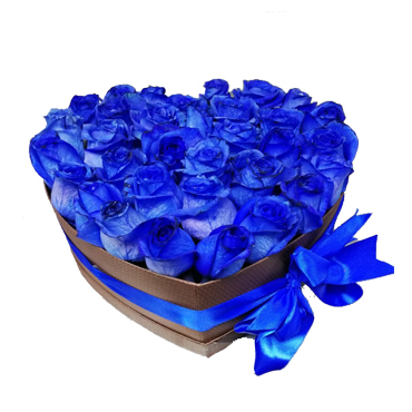 Caja Corazón con 24 Rosas Azules